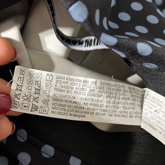 Zara Black&Blue Polka Dot Midi Stretchy Pencil Skirt Sz. XS black label - Picture 9 of 13